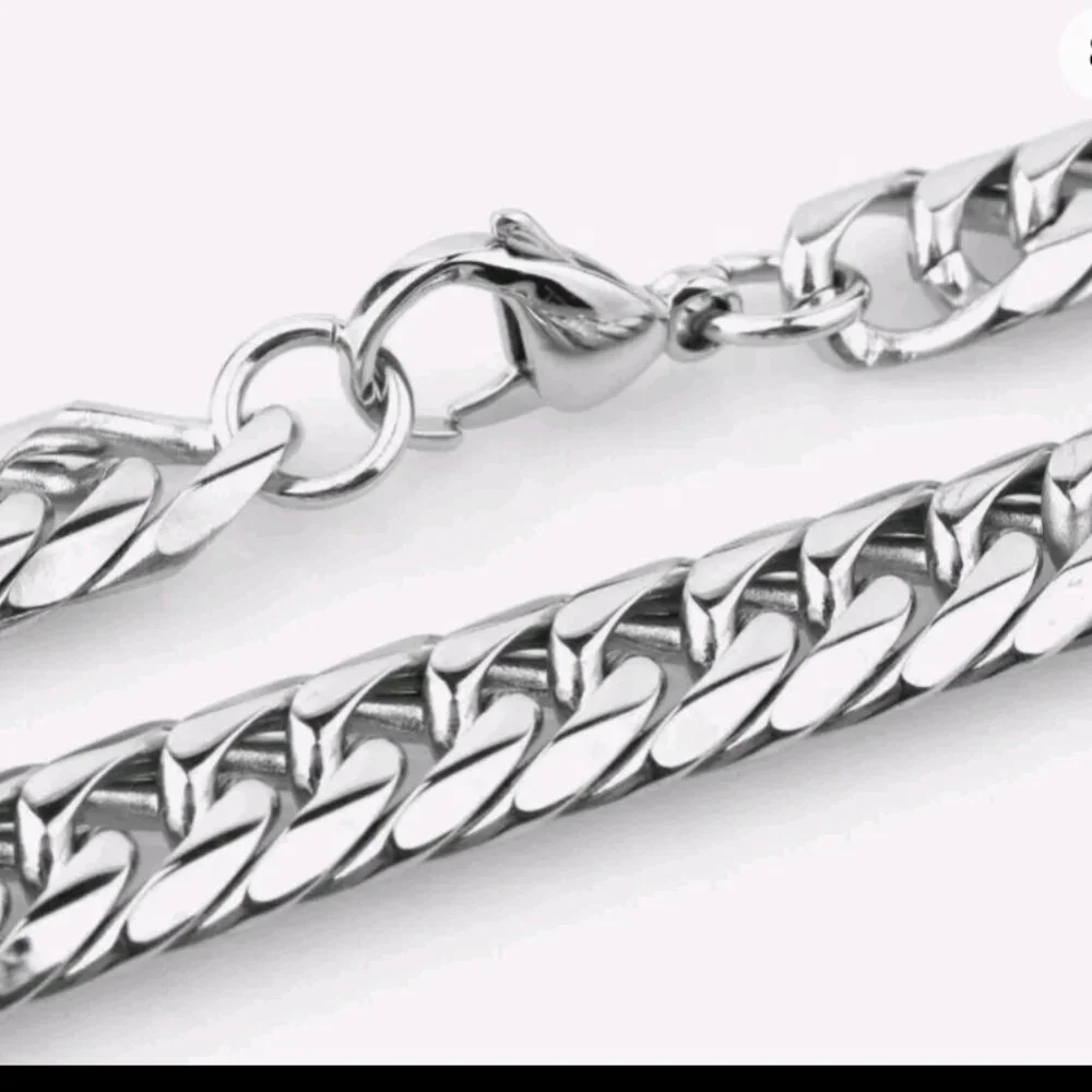 New Silver Plated Thick Heavy Stainless Steel Miami Cuban Link Chain Necklace